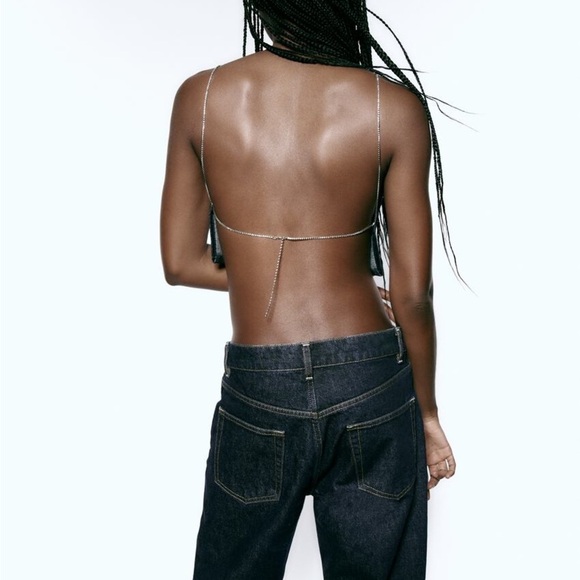 NWT - Zara Jewel Dark Denim Top - Size S-M - Picture 4 of 7